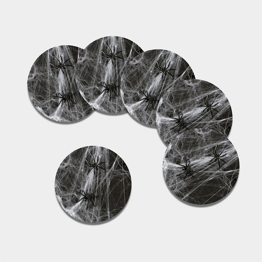 Toy Spiders And Cobweb Print Leather Coaster Set