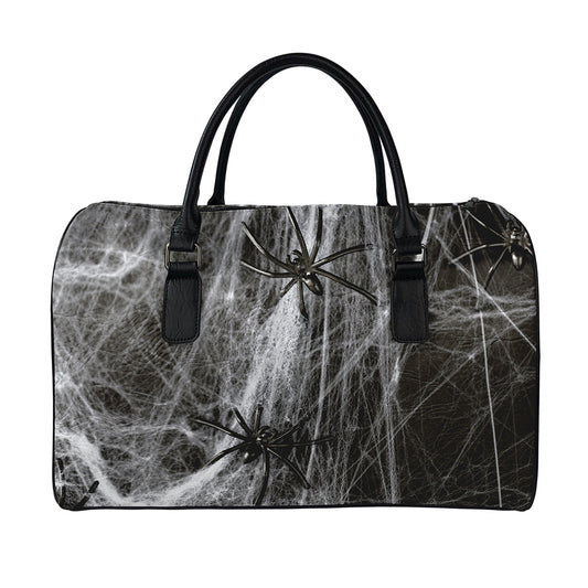 Toy Spiders And Cobweb Print Leather Duffle Bag