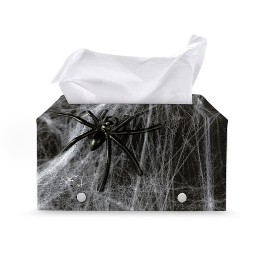Toy Spiders And Cobweb Print Leather Tissue Box Cover