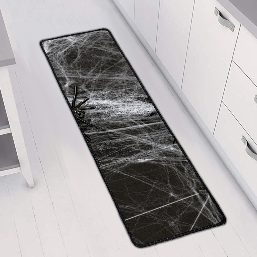 Toy Spiders And Cobweb Print Long Kitchen Mat