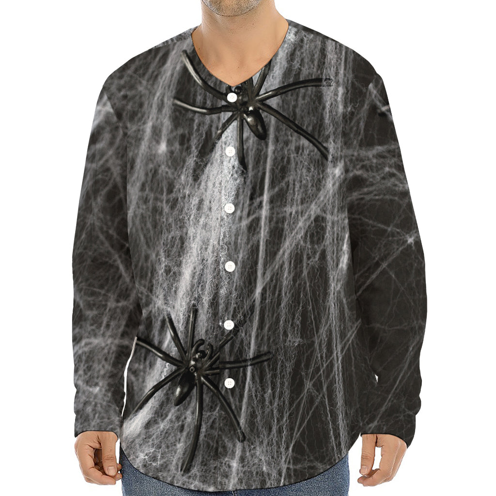 Toy Spiders And Cobweb Print Long Sleeve Baseball Jersey