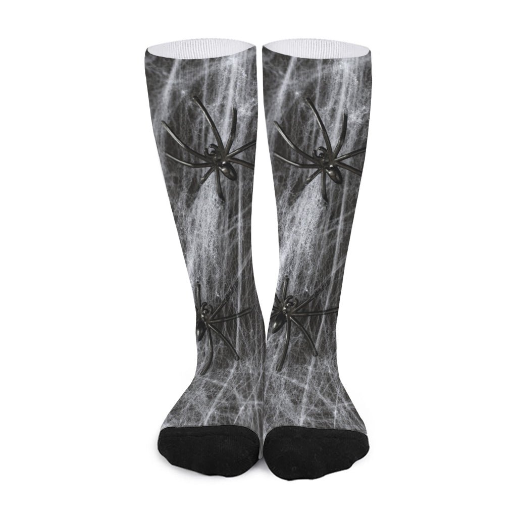 Toy Spiders And Cobweb Print Long Socks
