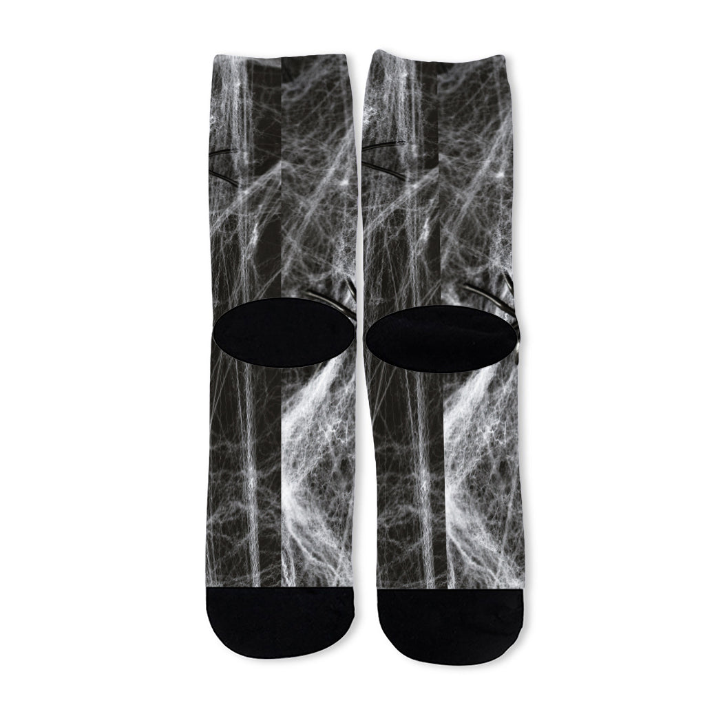 Toy Spiders And Cobweb Print Long Socks