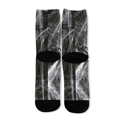 Toy Spiders And Cobweb Print Long Socks