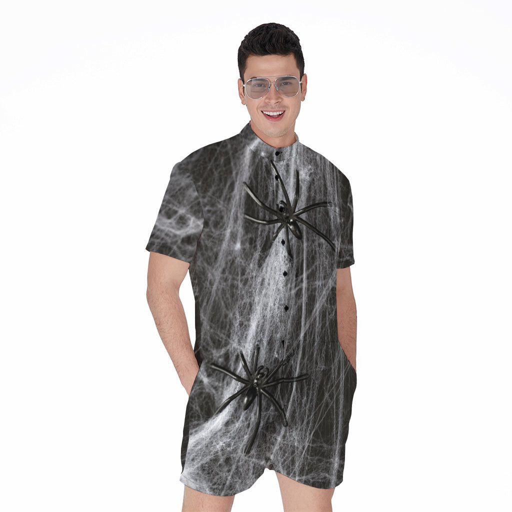 Toy Spiders And Cobweb Print Men's Rompers