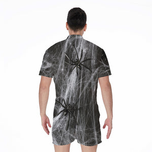 Toy Spiders And Cobweb Print Men's Rompers