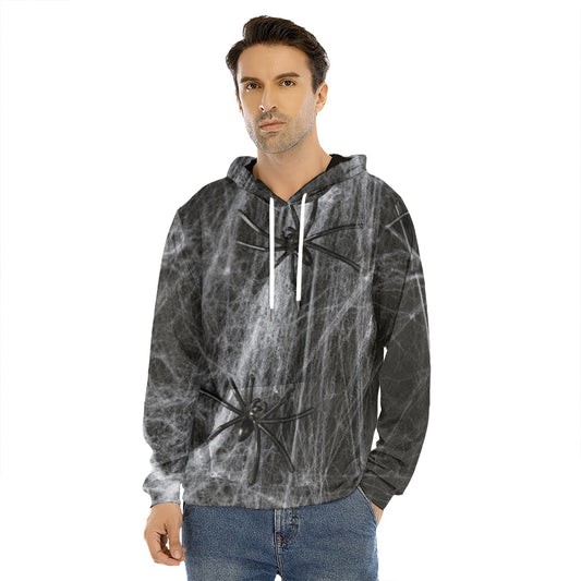 Toy Spiders And Cobweb Print Men's Velvet Pullover Hoodie