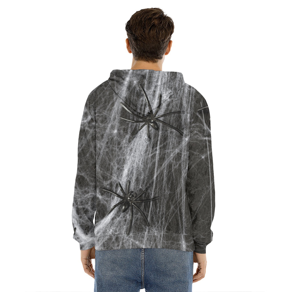 Toy Spiders And Cobweb Print Men's Velvet Pullover Hoodie