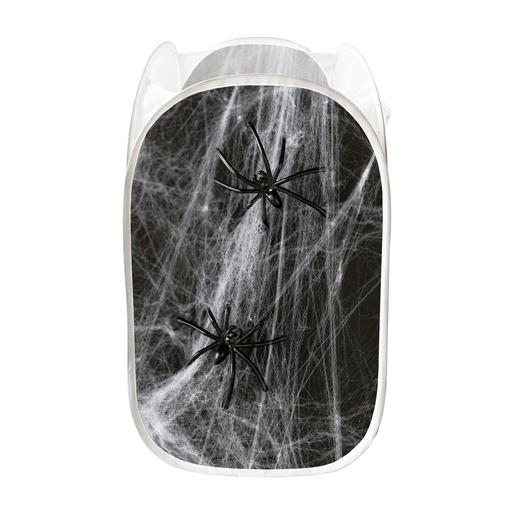 Toy Spiders And Cobweb Print Mesh Laundry Hamper