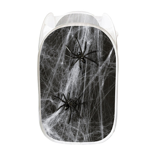 Toy Spiders And Cobweb Print Mesh Laundry Hamper