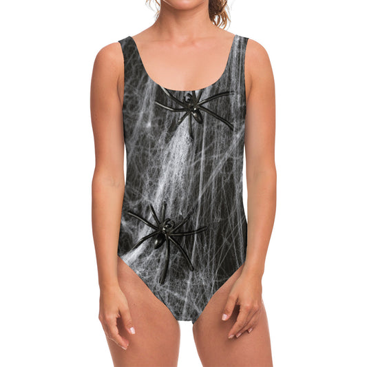 Toy Spiders And Cobweb Print One Piece Swimsuit