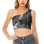 Toy Spiders And Cobweb Print One Shoulder Crop Top