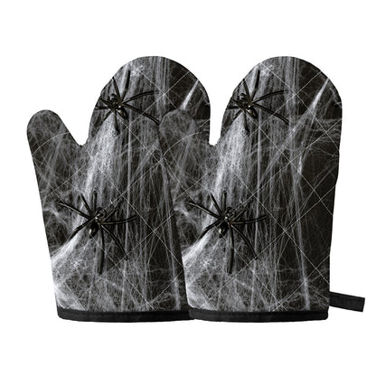 Toy Spiders And Cobweb Print Oven Mitts