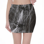 Toy Spiders And Cobweb Print Pencil Mini Skirt