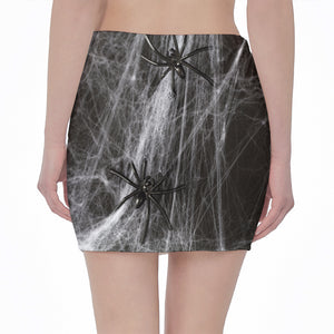 Toy Spiders And Cobweb Print Pencil Mini Skirt