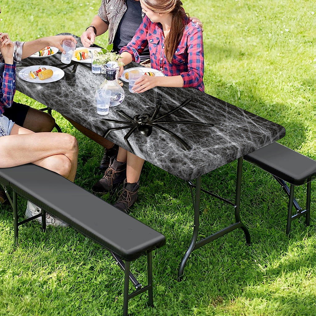 Toy Spiders And Cobweb Print Picnic Table Cover