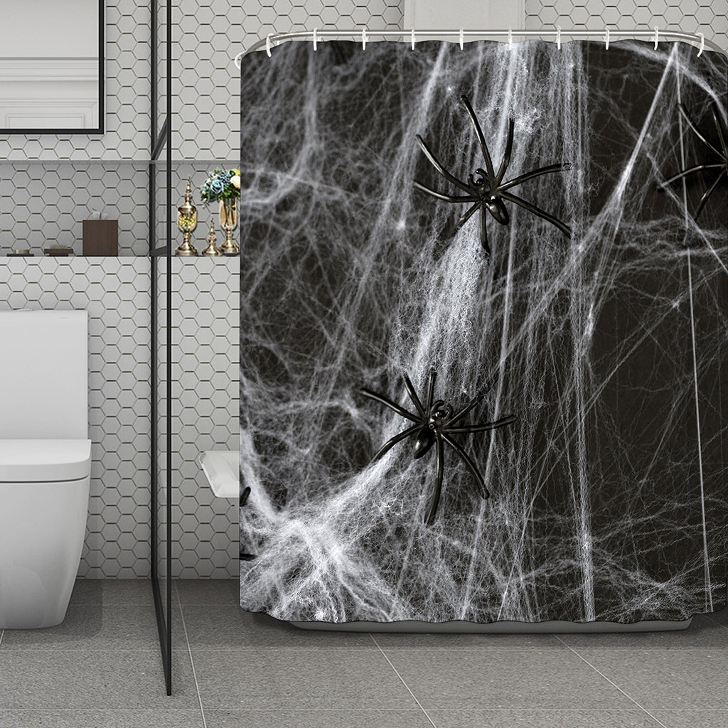 Toy Spiders And Cobweb Print Polyester Shower Curtain
