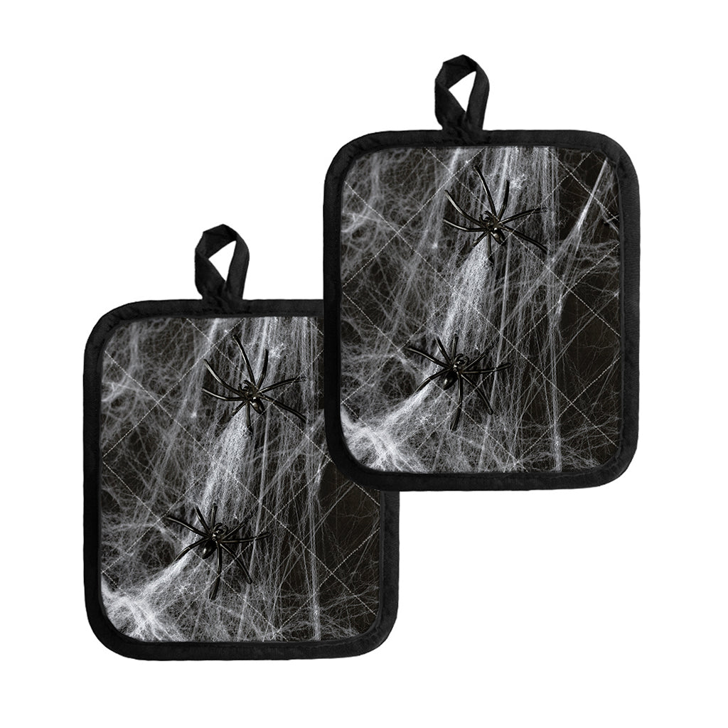 Toy Spiders And Cobweb Print Pot Holders
