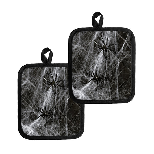 Toy Spiders And Cobweb Print Pot Holders