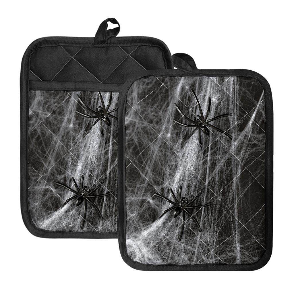 Toy Spiders And Cobweb Print Pot Holders With Pocket