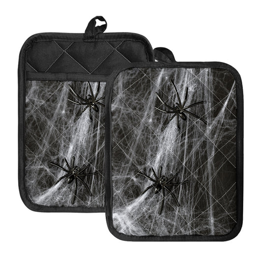 Toy Spiders And Cobweb Print Pot Holders With Pocket