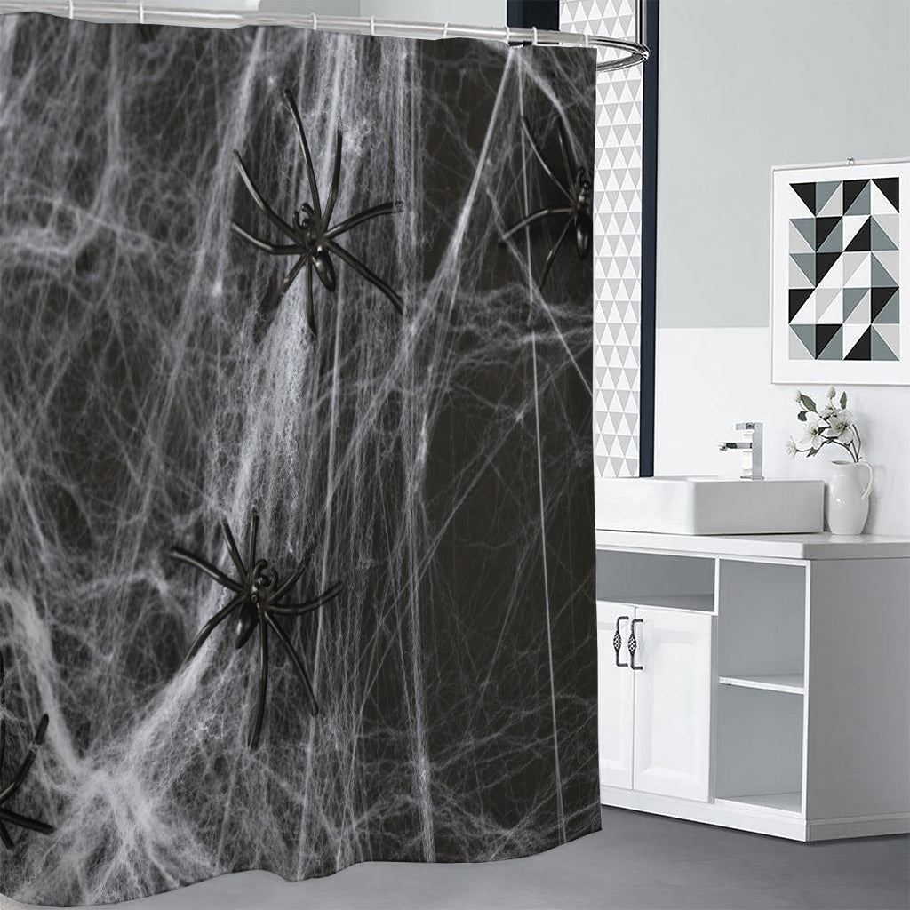 Toy Spiders And Cobweb Print Premium Shower Curtain