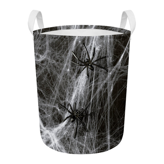 Toy Spiders And Cobweb Print Round Laundry Basket