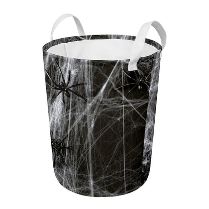 Toy Spiders And Cobweb Print Round Laundry Basket