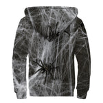 Toy Spiders And Cobweb Print Sherpa Lined Zip Up Hoodie