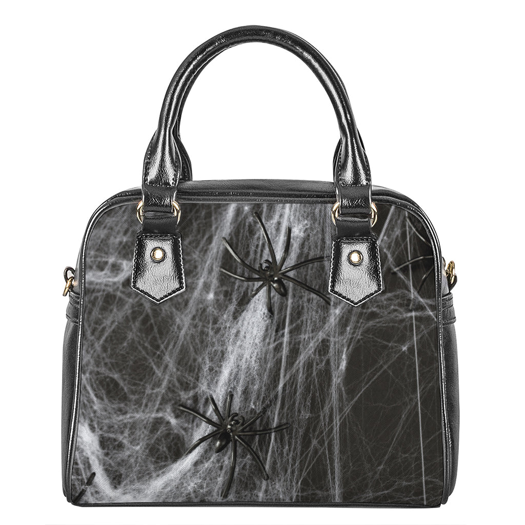 Toy Spiders And Cobweb Print Shoulder Handbag