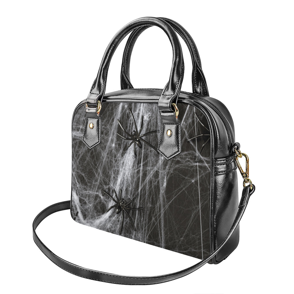 Toy Spiders And Cobweb Print Shoulder Handbag