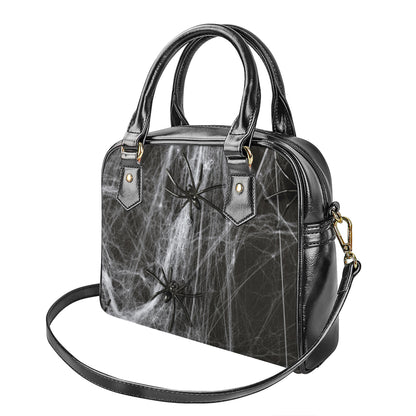 Toy Spiders And Cobweb Print Shoulder Handbag