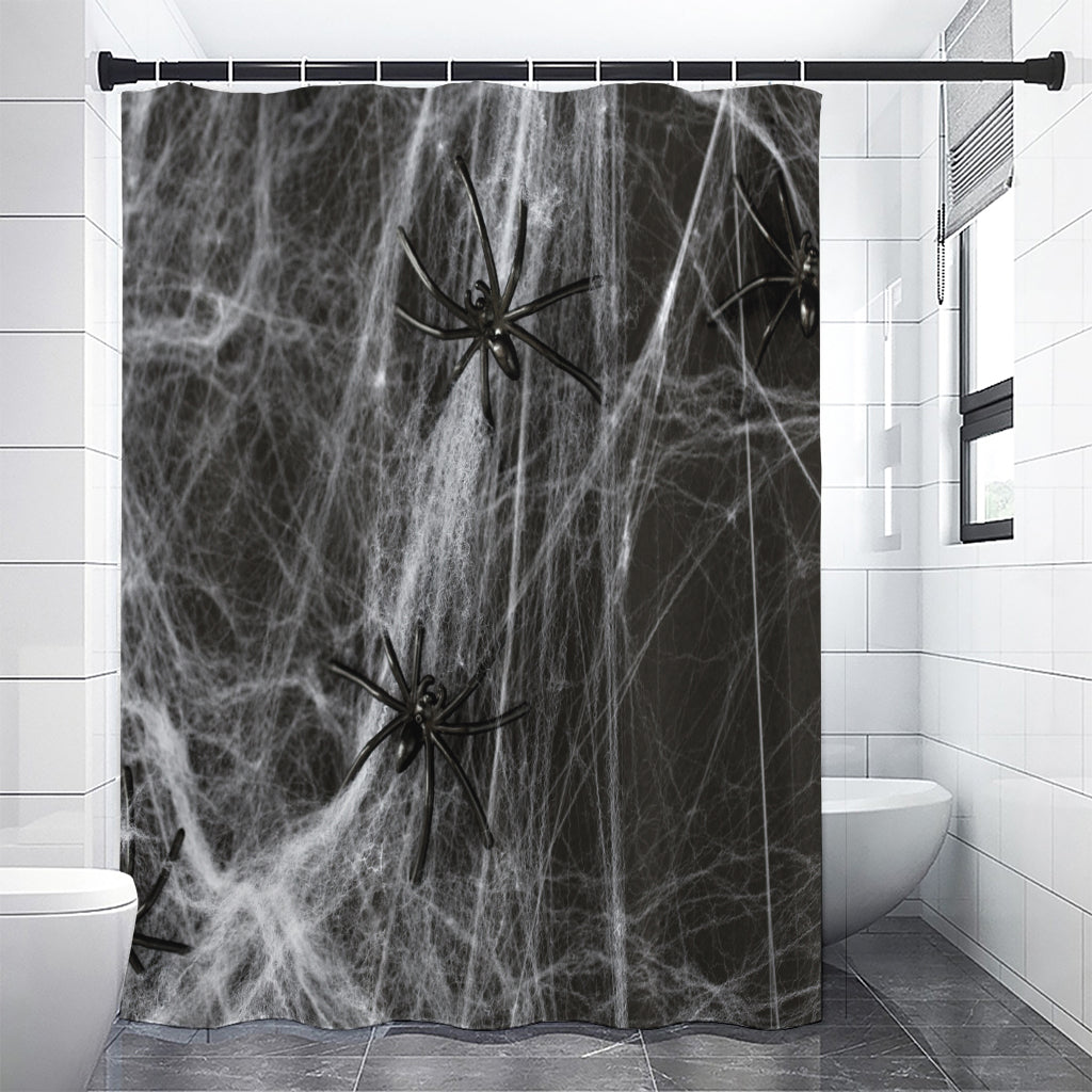 Toy Spiders And Cobweb Print Shower Curtain