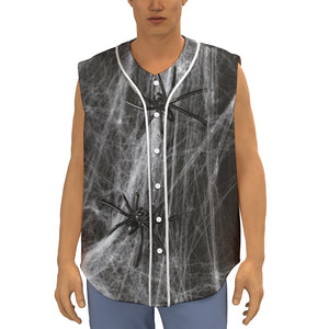 Toy Spiders And Cobweb Print Sleeveless Baseball Jersey