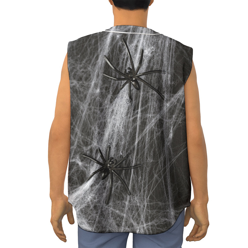 Toy Spiders And Cobweb Print Sleeveless Baseball Jersey