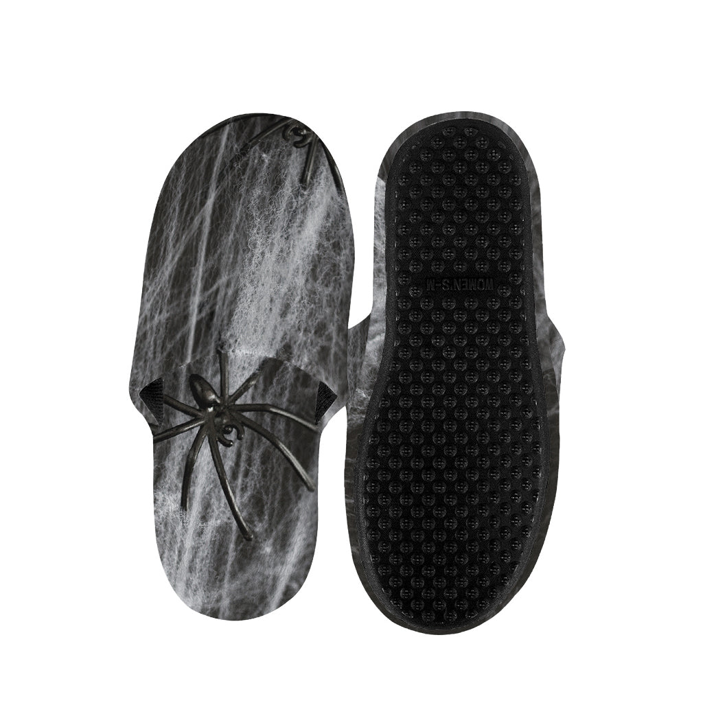 Toy Spiders And Cobweb Print Slippers