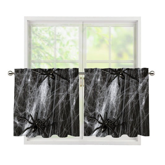 Toy Spiders And Cobweb Print Tier Curtains