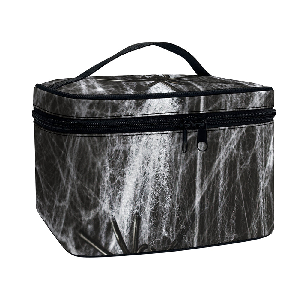 Toy Spiders And Cobweb Print Travel Makeup Bag