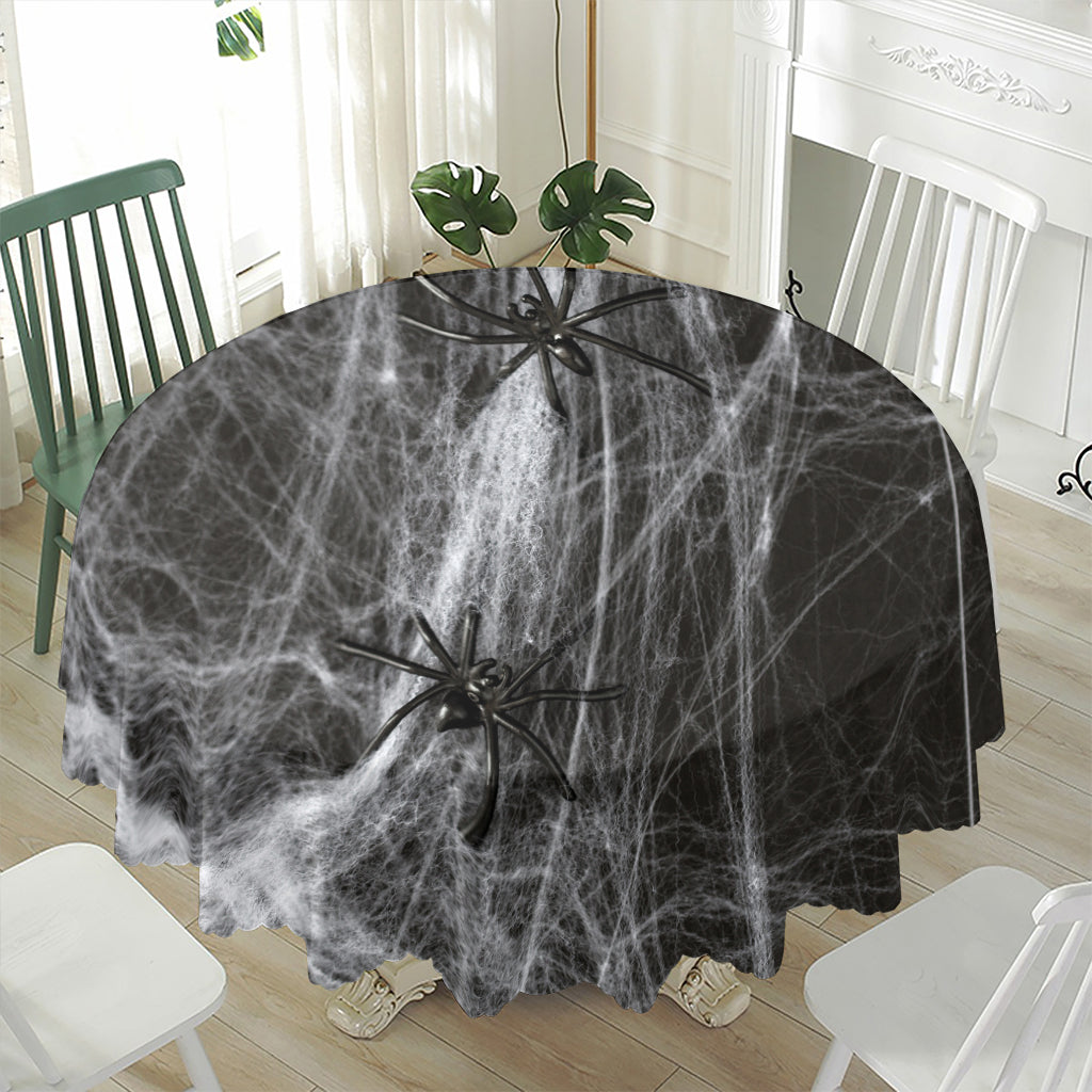 Toy Spiders And Cobweb Print Waterproof Round Tablecloth