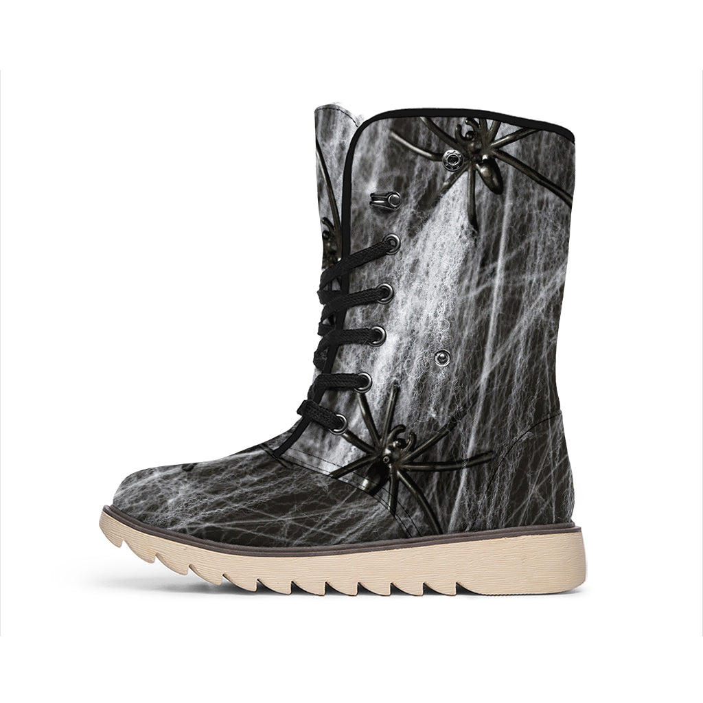 Toy Spiders And Cobweb Print Winter Boots