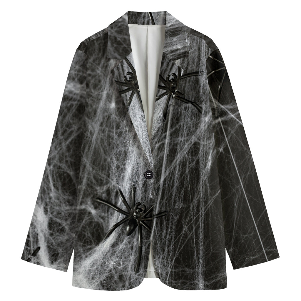 Toy Spiders And Cobweb Print Women's Cotton Blazer