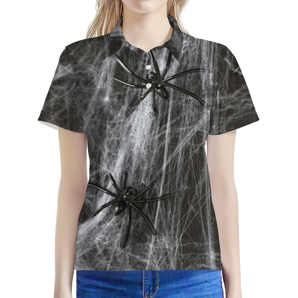 Toy Spiders And Cobweb Print Women's Polo Shirt