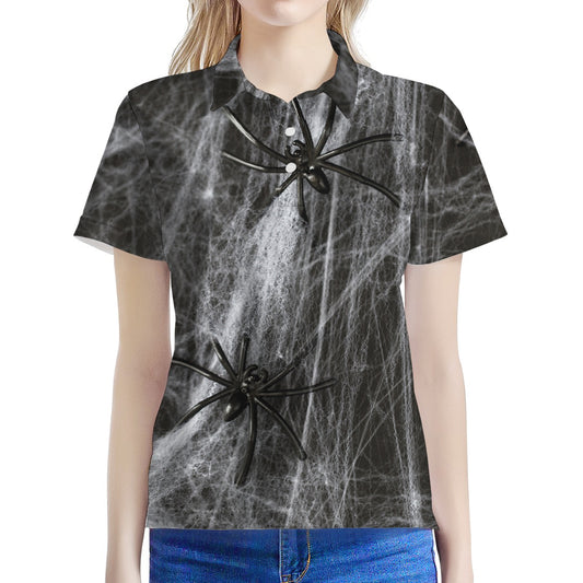 Toy Spiders And Cobweb Print Women's Polo Shirt