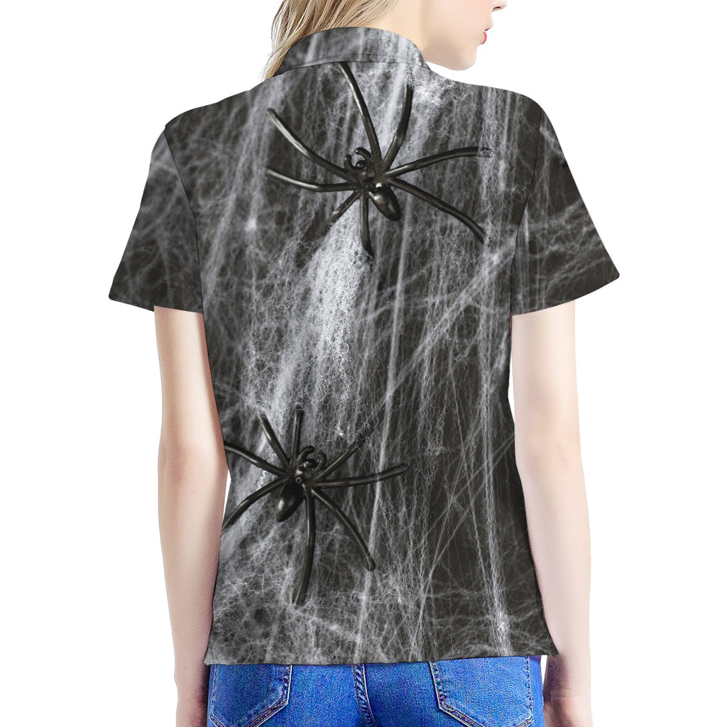 Toy Spiders And Cobweb Print Women's Polo Shirt