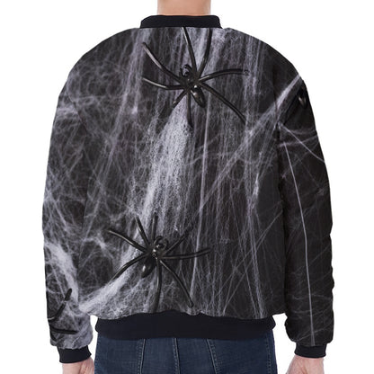 Toy Spiders And Cobweb Print Zip Sleeve Bomber Jacket