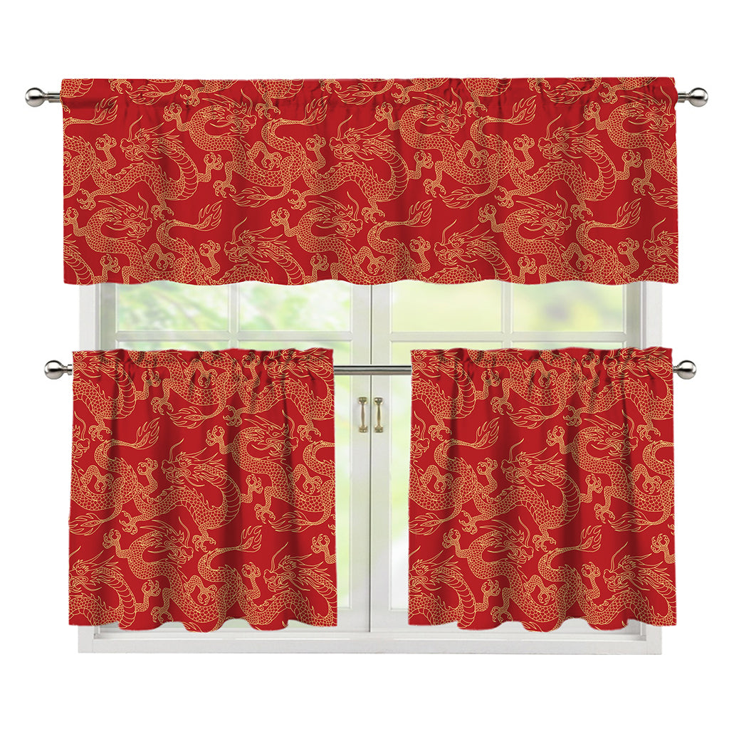Traditional Chinese Dragon Pattern Print 3 Piece Kitchen Curtains