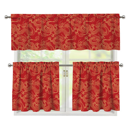 Traditional Chinese Dragon Pattern Print 3 Piece Kitchen Curtains