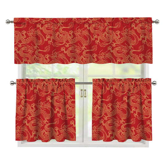 Traditional Chinese Dragon Pattern Print 3 Piece Kitchen Curtains