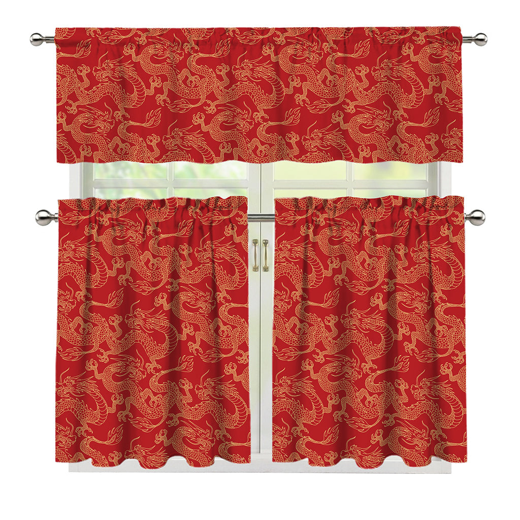 Traditional Chinese Dragon Pattern Print 3 Piece Kitchen Curtains