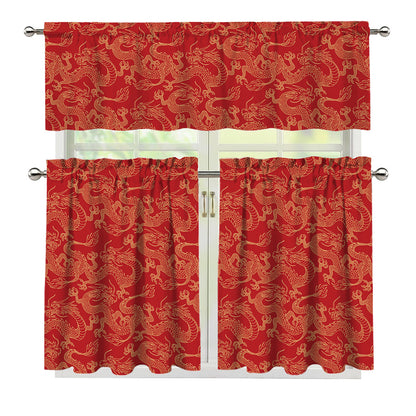 Traditional Chinese Dragon Pattern Print 3 Piece Kitchen Curtains